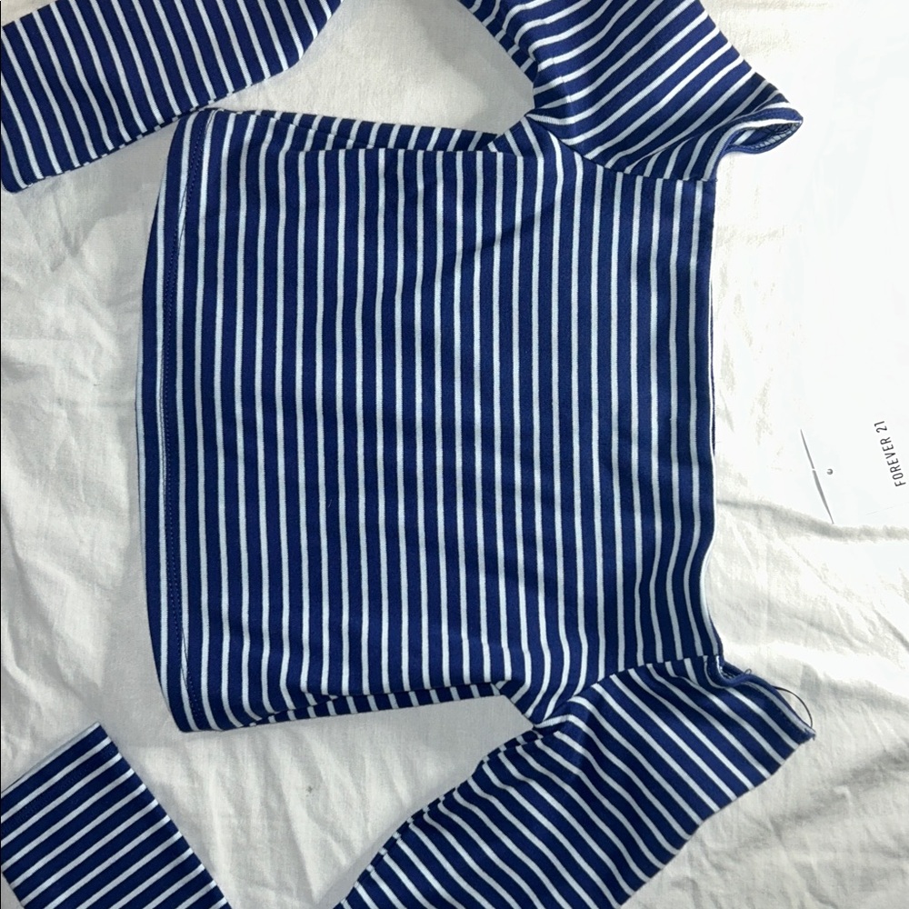 Forever 21 Small Navy & White Stripe Crop Top